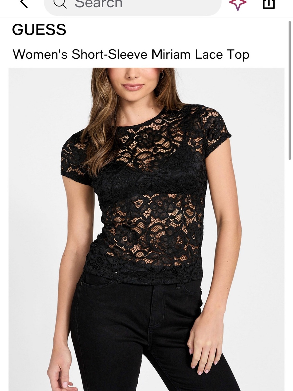 Guess Black Short-Sleeve Floral Lace Top